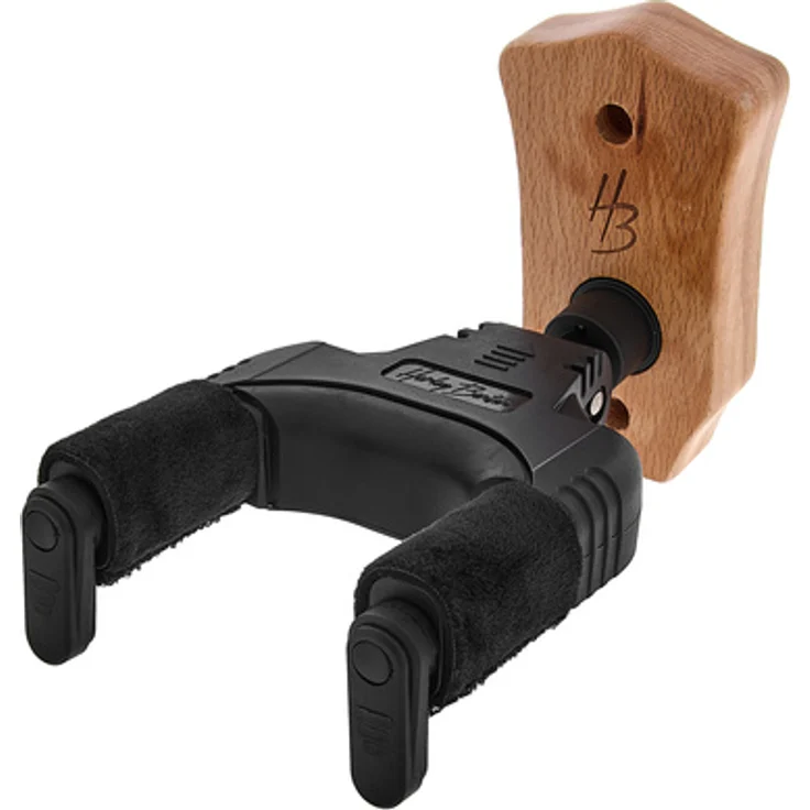 Harley Benton GW-Lock Wood, universeller Wandhalter für E-Gitarren, Akustikgitarren und Bässe mit beweglichem Einhängesystem und Holzsockel
