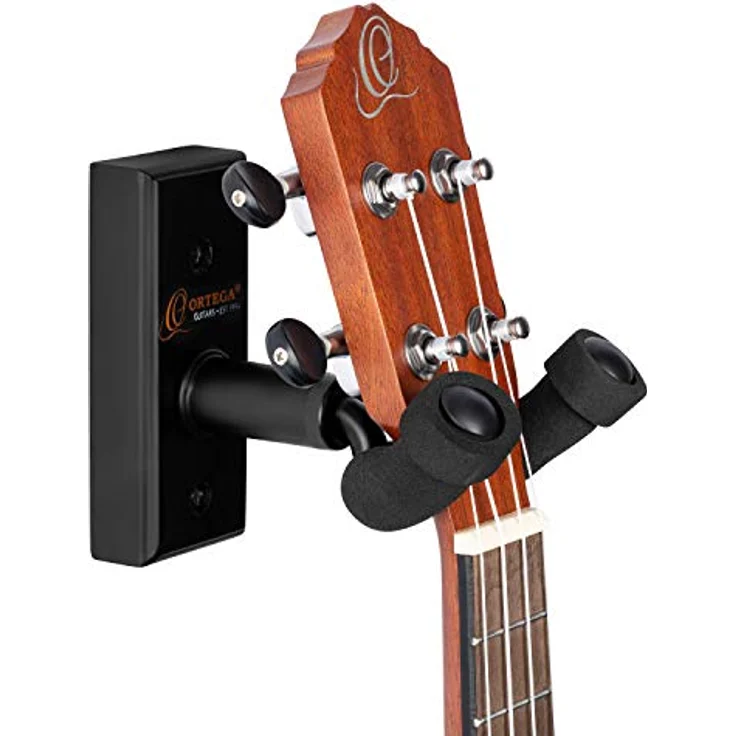 Ortega OUH-1 Ukulele Wandhalterung, anschraubbare Wandbefestigung mit gepolstertem Bügel und Holzplatte aus Echtholz – Bild 2