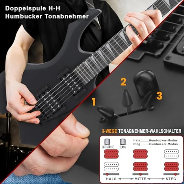 Pyle E-Gitarre Set, Elektrische Gitarre mit 10W Verstärker, Gigbag, Stimmgerät, Gitarrenzubehör, Schwarz – Bild 5