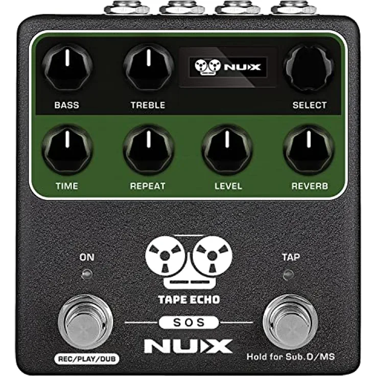 NUX NDD7 Tape Echo Pedal mit MIDI, authentischer Tape Echo Simulation, unabhängiger Federhall, USB-Anschluss, grün