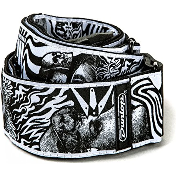 Jim Dunlop Gitarrengurt I Love Dust - Skulls - Weiß/Schwarz, hochwertiger Gitarrengurt aus den USA mit attraktiven Totenkopf-Design – Bild 1