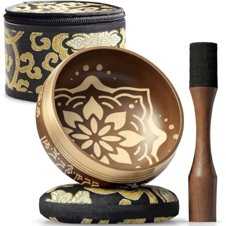 Silent Mind Klangschale Ø10 cm Bronze, Handgefertigtes Komplett-Set mit Kissen und Klöppel, klarer stabiler Klang für Meditation und Achtsamkeit, ideal für Anfänger – Bild 1