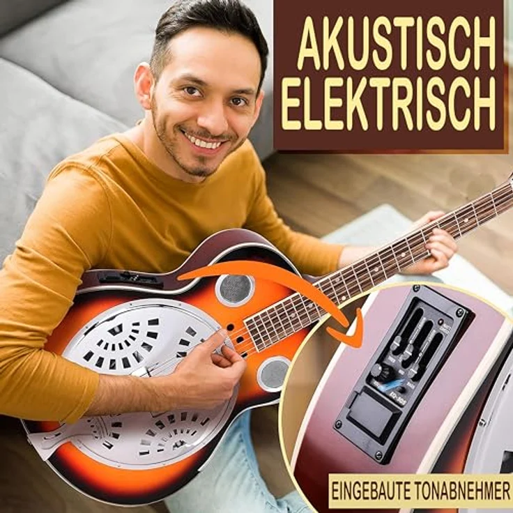 Pyle Resonator Akustik Westerngitarre – 4/4 Größe in Kirschrot mit integriertem Verstärker und Zubehörset – Bild 5