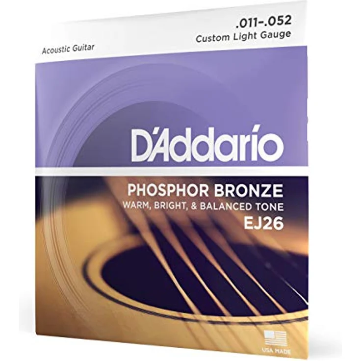 D'Addario EJ26 Phosphorbronze-Saiten für Akustikgitarren, Custom Light, 11-52, korrosionsbeständig, warmer Klang, hergestellt in den USA – Bild 1