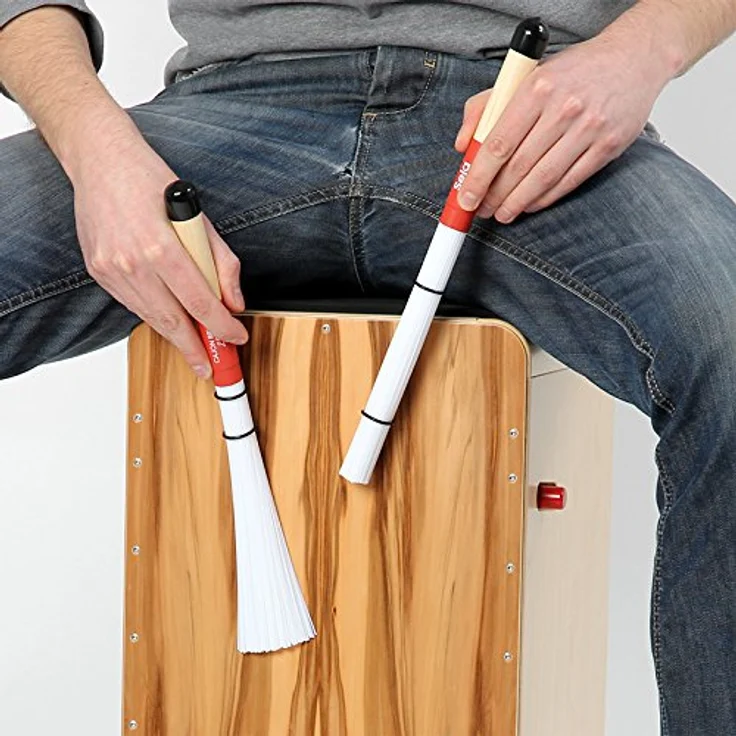 Sela SE 036 Cajon Brush 250, Nylonfaser mit Ahorn-Holzgriff und Härtegrad-Einstellung, Länge 35 cm – Bild 3
