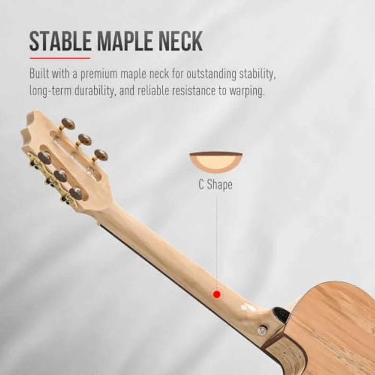 SONICAKE 39" Crossover Elektrische Akustikgitarre mit massiver Fichtendecke, Spalted Maple Korpus und aktiver Elektronik – Bild 5