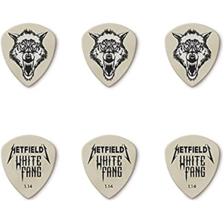 Dunlop Hetfield's White Pick 1,14 mm, Signature Plektren Set mit erweitertem Grip, in weiß, 6 Stück im Blech-Etui – Bild 3