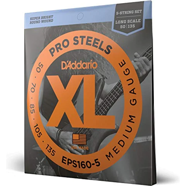 D'Addario EPS160-5 E Bass Gitarrensaiten, 5-Saiter Satz, Saitenstärken .050 - .135 Zoll, XL ProSteels Round Wound – Bild 1