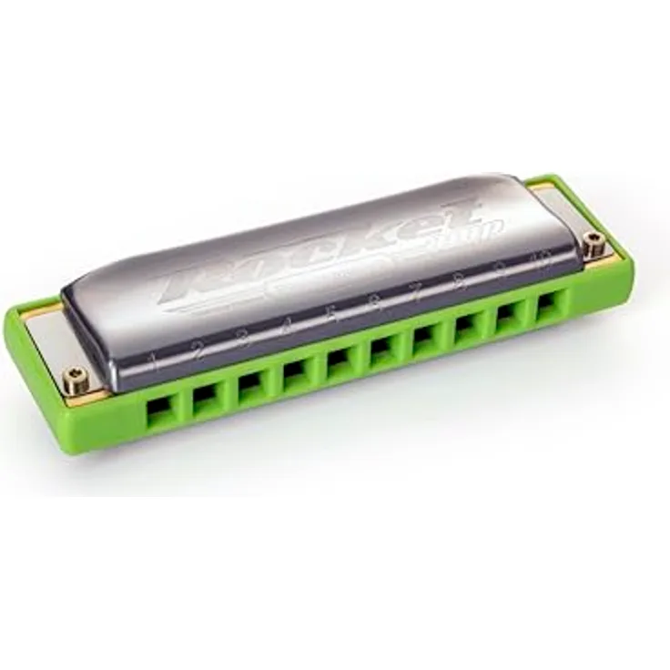 Hohner Rocket-Amp C, Mundharmonika in C-Dur mit ABS-Kunststoffgehäuse (grün), Edelstahloberfläche und 20 Stimmzungen