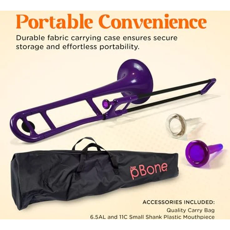 pBone music pBone Purple, Bb-Tenorposaune aus ABS-Kunststoff mit Fiberglass-Zug, ergonomisch und leicht (0,8 kg), inkl. Kunststoffmundstück und Gig Bag – Bild 5