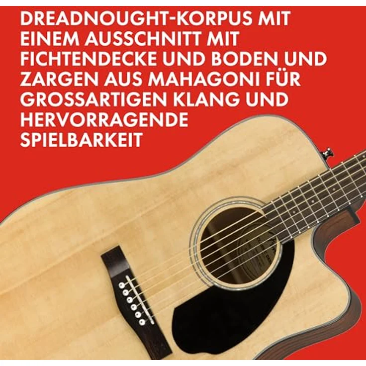 Fender CD-60SCE Dreadnought Elektroakustikgitarre, natürlich, mit Fishman-Tonabnehmer und integriertem Stimmgerät, inklusive kostenlosen virtuellen Kursen auf Fender Play – Bild 3