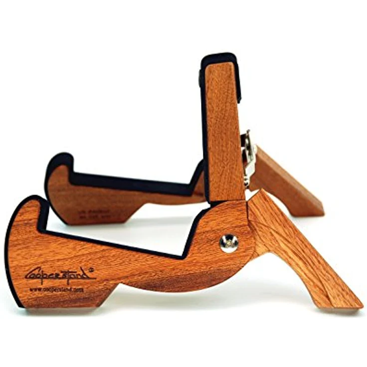Cooperstand Pro-Mini Sapele Ukulele Stand, klappbarer Holzständer für Ukulele, U-Bass & Mandoline mit Neoprenpolsterung, Edelstahl-Scharnier, inkl. Tasche, Sapele – Bild 2
