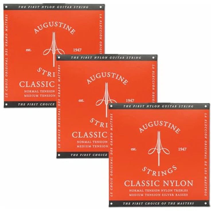 Augustine Klassikgitarre-Saiten Classic Red, 3x Satz normal/medium, Nylon-Diskantsaiten und versilberte Basssaiten – Bild 4