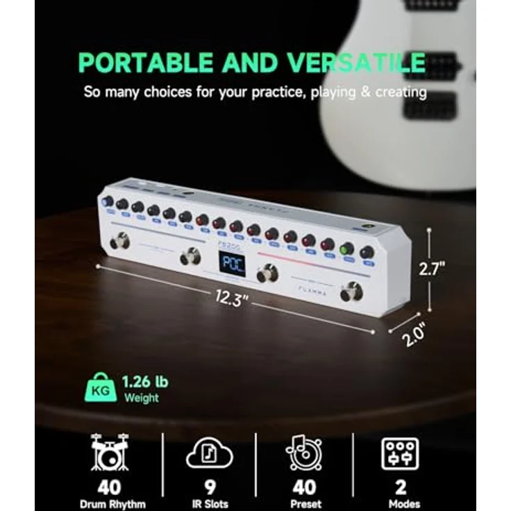 Flamma FB200 Effect Strip, intelligentes Multi-FX-Pedal für E-Bass mit 20 Modulationen und Bluetooth 5.0, schwarz – Bild 3