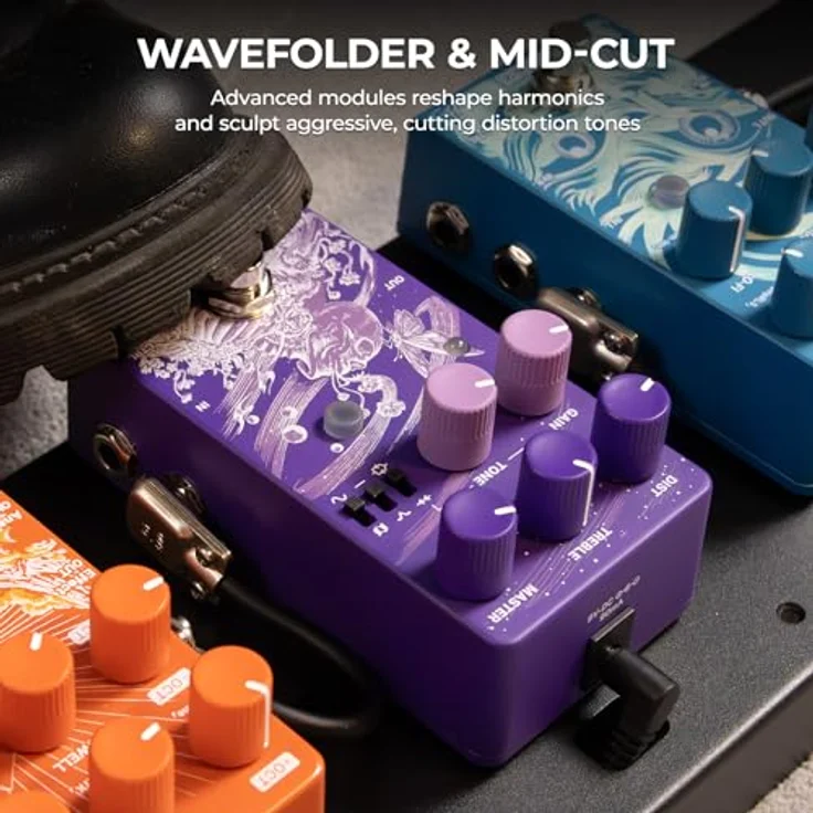 Klowra Gnash Analog Distortion, Dual-Channel Overdrive-Pedal mit Wavefolder- und Mid-Cut-Modul, true bypass – Bild 5