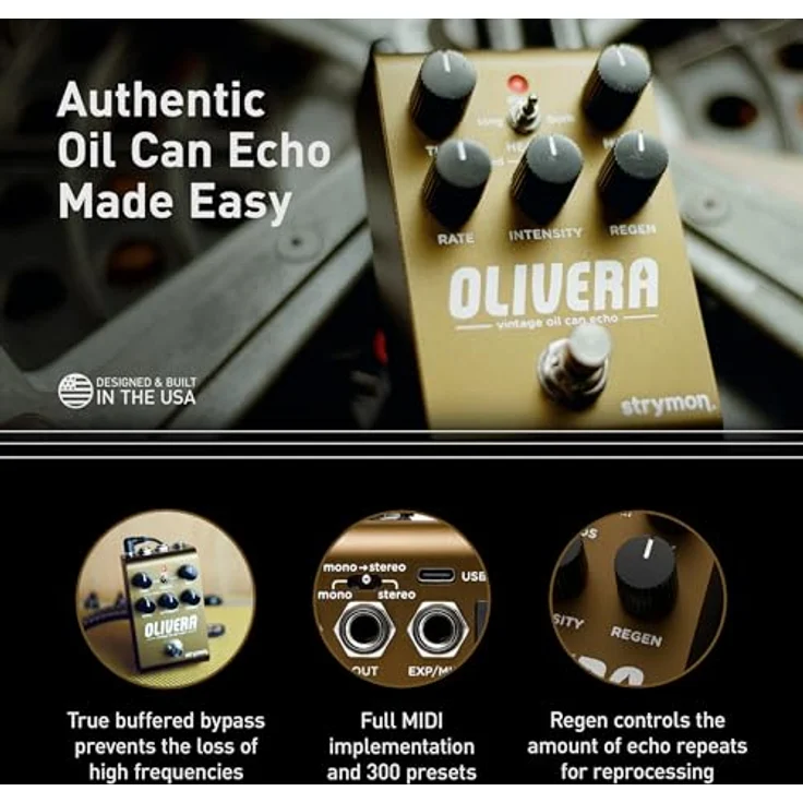Strymon Olivera Delay, Effektpedal für E-Gitarre mit klassischer Oil Can Echo Emulation, unabhängige Stereoausgänge – Bild 7