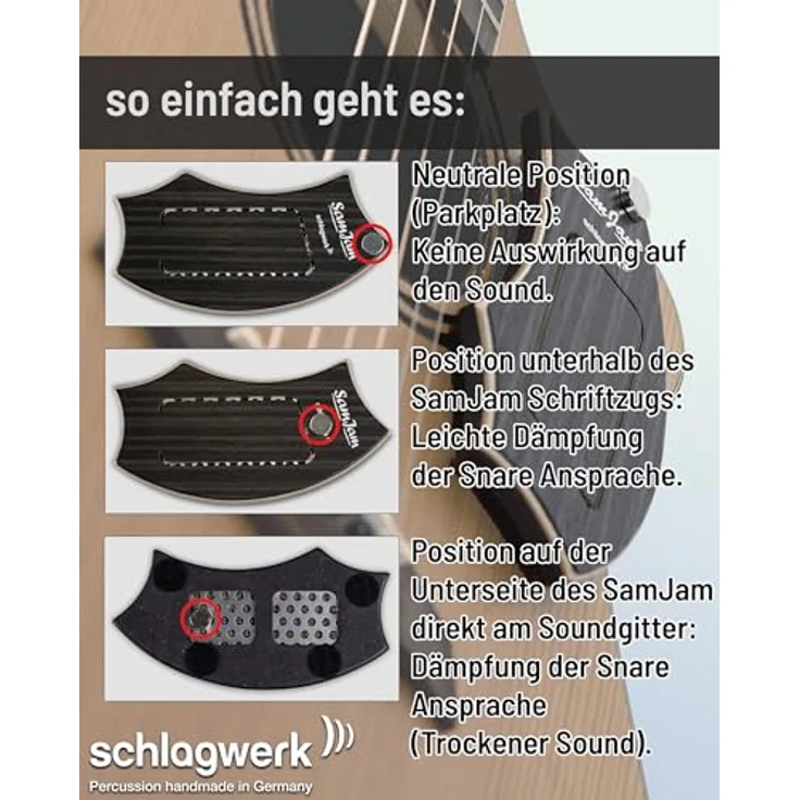Schlagwerk SamJam Guitar Snare SJ110Z, Percussion für Klassik- und Westerngitarren, Zebrano Design, handmade in Germany – Bild 5