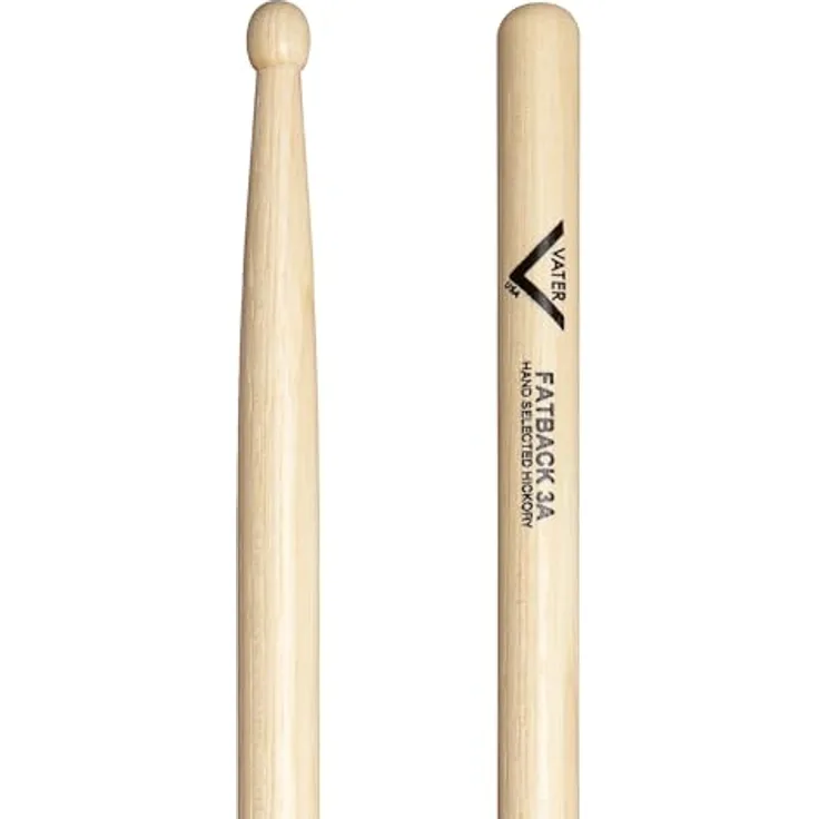 Vater 3AW Drum Sticks, Hickory Wood, 16 Zoll, Durchmesser 0,590", Holz Kopf, "Fatback" Modell