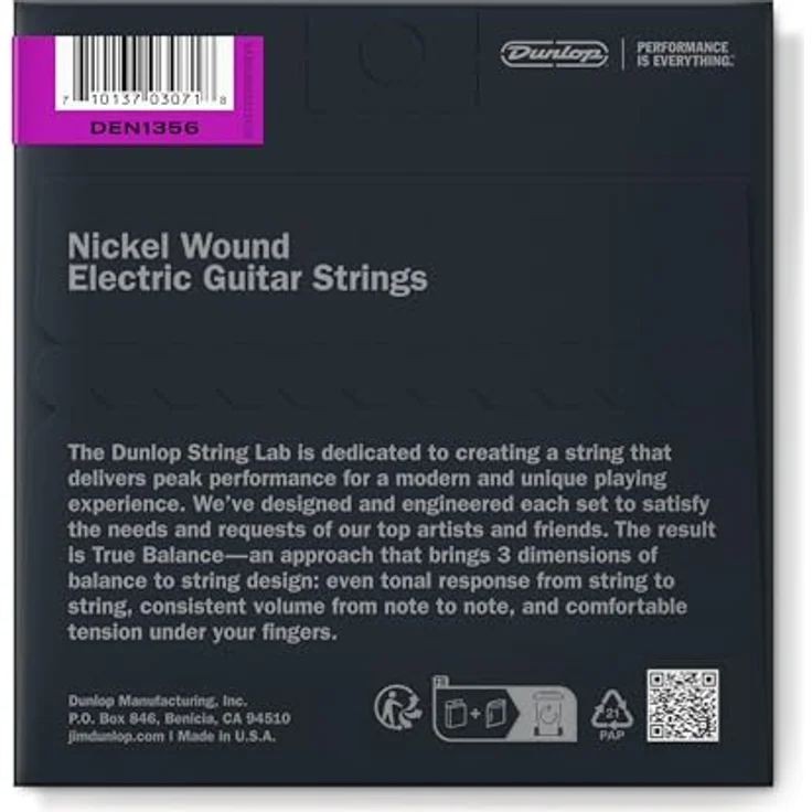 Jim Dunlop DEN1356 E-Gitarren-Saiten, Electric Nikel Performance, Extra-Heavy 13-56, 6 Saiten, Low Tension – Bild 2