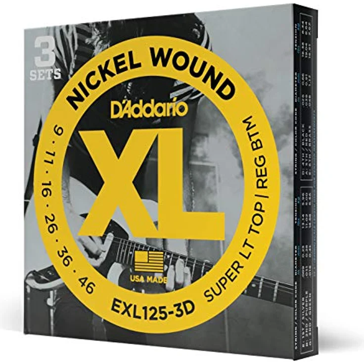 D'Addario EXL125-3D Nickel Wound E-Gitarrensaiten, Super Light Top/Regular Bottom, 9-42, 3 Sets, vielseitiger, heller Ton, made in USA – Bild 1