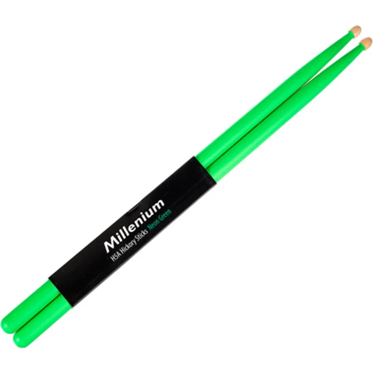 Millenium H5A Hickory Sticks, Neon Green, Drumsticks aus 1A Hickory Holz mit Holzkopf