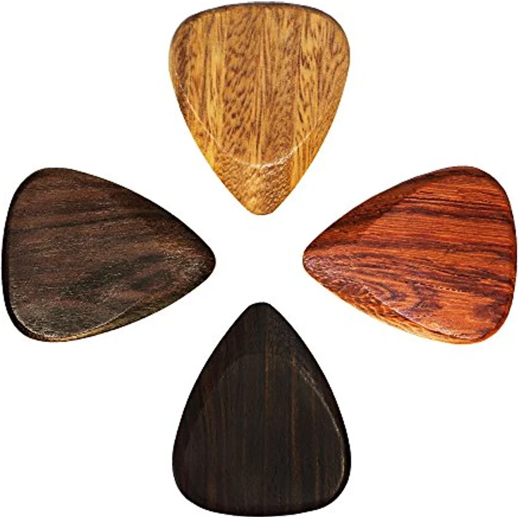 Timber Tones TTEG4 Plektrum für E-Gitarren, 4er Set aus Lignum Vitae, Afrikanischem Ebenholz, Sonokeling und Brosimum, handbearbeitet und gewachst – Bild 1