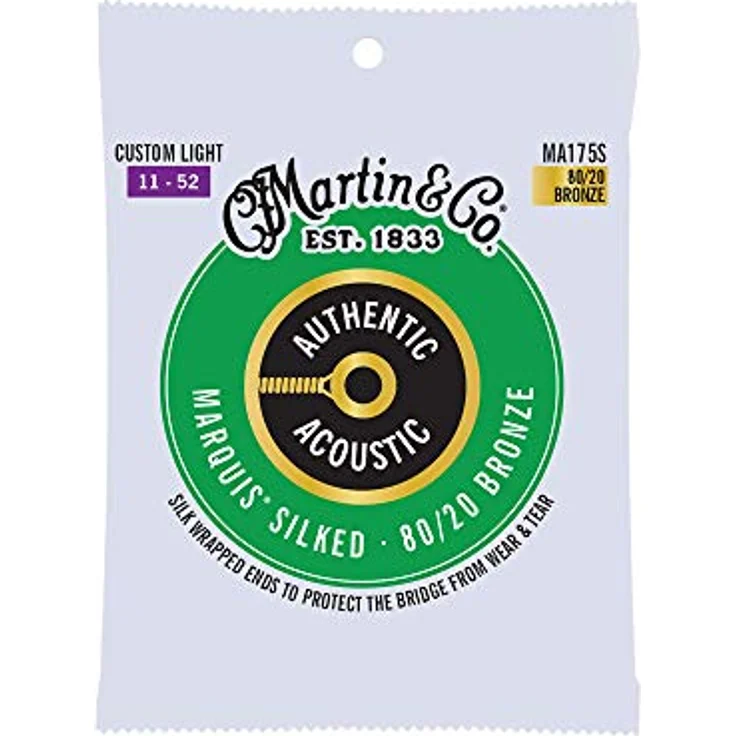 Martin Guitar MA-175S Authentic Silked Acoustic Set, Gitarrensaiten für 6-saitige Westerngitarre, Custom Light, Bronze 80/20, Stärken 011-052 – Bild 1