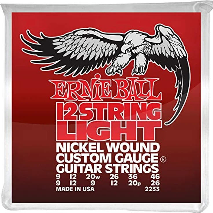 Ernie Ball Light-E-Gitarrensaiten für 12-Saiter, Nickelwicklung, Stärke 9–46, umsponnene G-Saite