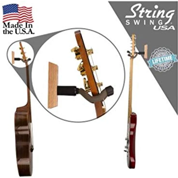 String Swing CC01K Guitar Wall Hanger, Gitarrenwandhalter aus Kirschholz für Bass-, Elektro- und Akustikgitarren, tiefes Bügeldesign, Made in USA – Bild 4