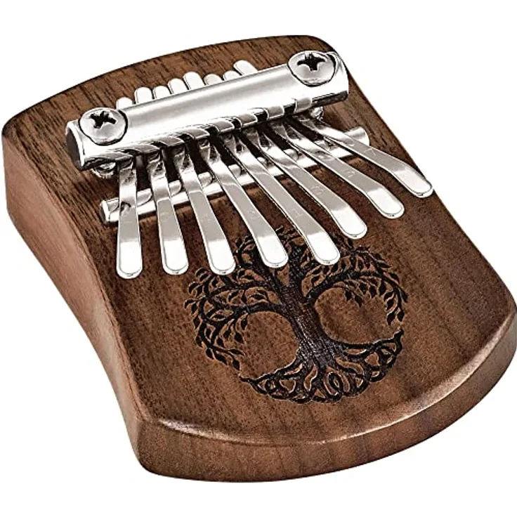 Meinl 8 Notes Solid Walnut Kalimba, Sonic Energy Serie mit Baum des Lebens Schnitzerei, 8 Zungen aus verchromtem Stahl, Korpus aus Walnussholz, Stimmung: C Major