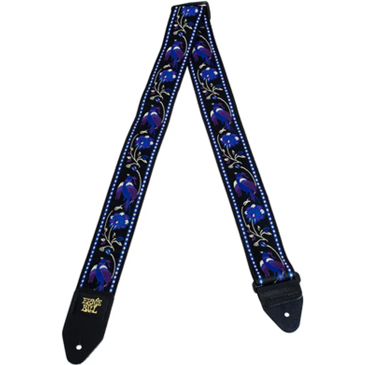 Ernie Ball PPP Jacquard Strap, Gitarrengurt aus stabilem Polypropylen, extra lang 104-182 cm, lila mit Leder-Enden und vergoldeter Prägung – Bild 1
