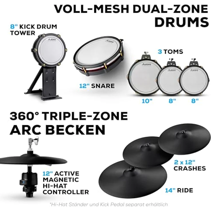 Alesis Strata Core E-Drum Kit, professionelles E-Drum Set mit 7" Touch Display, BFD3 Sound Engine, 370 Kit Pieces, Mesh-Pads und 25 GB Speicher – Bild 4