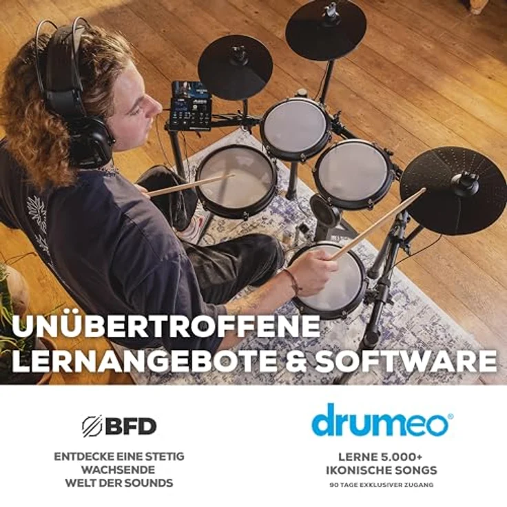 Alesis Nitro Max Kit, Elektronisches Schlagzeug mit Quiet Mesh Pads, 10" Dual Zone Snare, Bluetooth, 440+ Sounds, USB MIDI, Kick Pedal – Bild 5