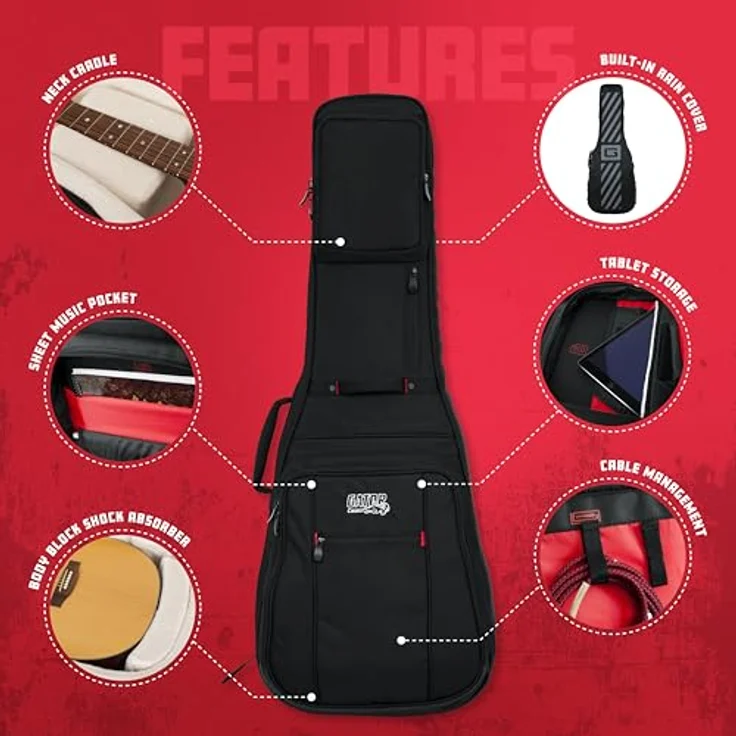 Gator G-PG Classic Guitar, Gitarrentasche der ProGo Ultimate Serie mit 25 mm Polsterung, Schwarz, inkl. Regenhülle und mehreren Taschen – Bild 4
