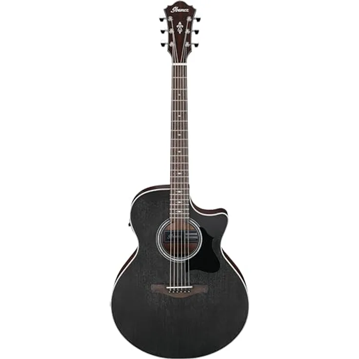 Ibanez AE140-WKH, Westerngitarre 6-Saitig mit massiver Okoume-Decke und Ibanez T-bar Undersaddle Tonabnehmer, Weathered Black Open Pore