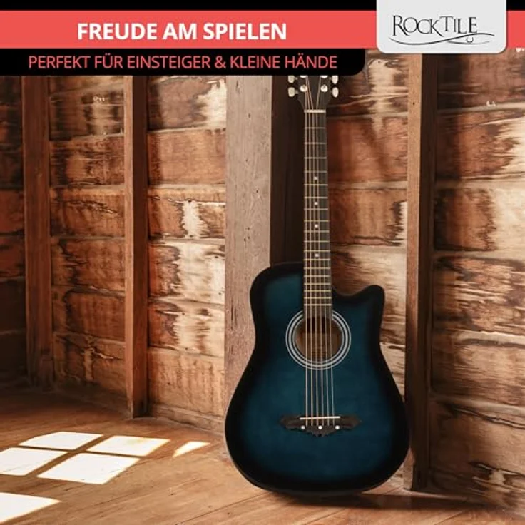 Rocktile WSD-5C-BUB Slim Line Westerngitarre, Dreadnought Akustikgitarre mit Linde-Korpus und Catalpa-Hals, inkl. Tasche, Ersatzsaiten, Gurt und Plektren, Blueburst – Bild 2