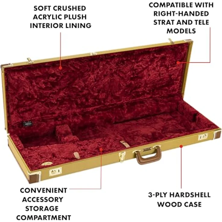 Fender CLSC SRS Case Strat/Tele, Gitarrenkoffer für Telecaster und Stratocaster, Farbe Tweed mit rotem Plüschinnenteil und große Zubehörfach – Bild 3