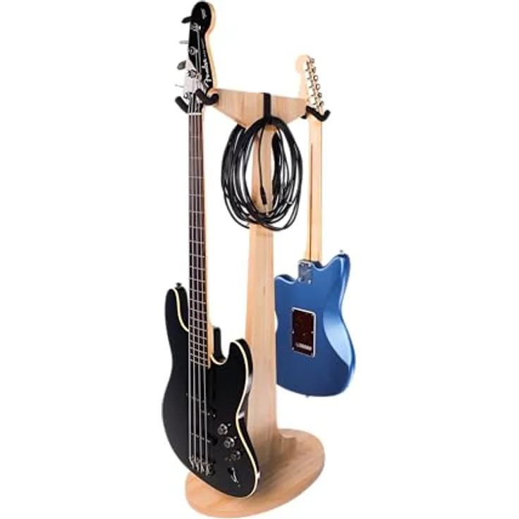 Gator Frameworks Elite Series Doppel-Gitarrenständer, Ahorn Natur, stabiler Sperrholzbasis für 2 Instrumente, gummierte Bügel und Kabelhaken
