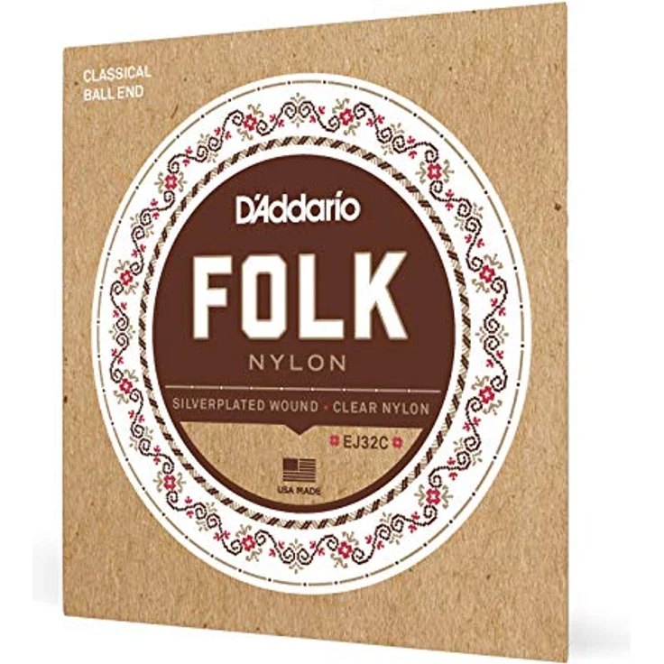 D'Addario EJ32 C Folk Nylon Gitarrensaiten, Ball End, Silber wound/klare Oberstimme, für Konzertgitarre – Bild 1