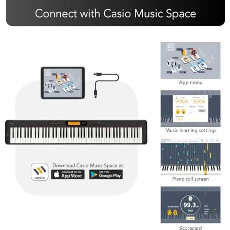 Casio CDP-S360 Digitalpiano, 88 Tasten mit Hammermechanik, 700 Sounds, Bluetooth-fähig, schwarz – Bild 3
