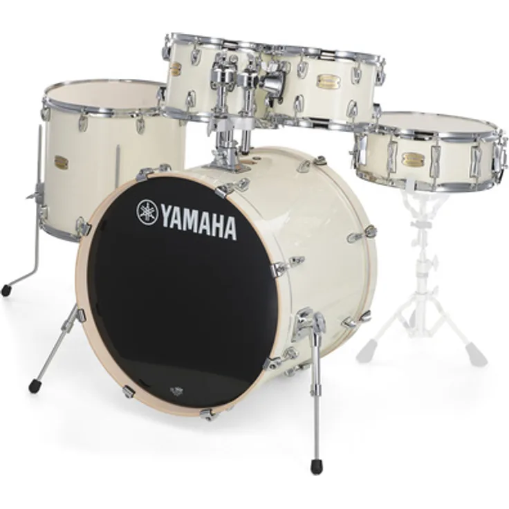 Yamaha Stage Custom Standard CLW, 6-lagiger Birkenholzkessel Kesselsatz in Classic White mit Chrom Hardware, inkl. 22"x17" Bass Drum, 10"x07" Tom, 12"x08" Tom, 16"x15" Stand Tom und 14"x5,5" Snare Drum