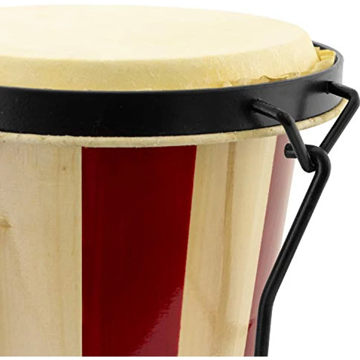 World Rhythm TIGER bon14-st Bongo Drums, 6 und 7 Zoll mit Rohleder-Trommelfell in auffallendem Rot und Eiche Natur, ideal für Schulen und Percussion-Gruppen – Bild 5