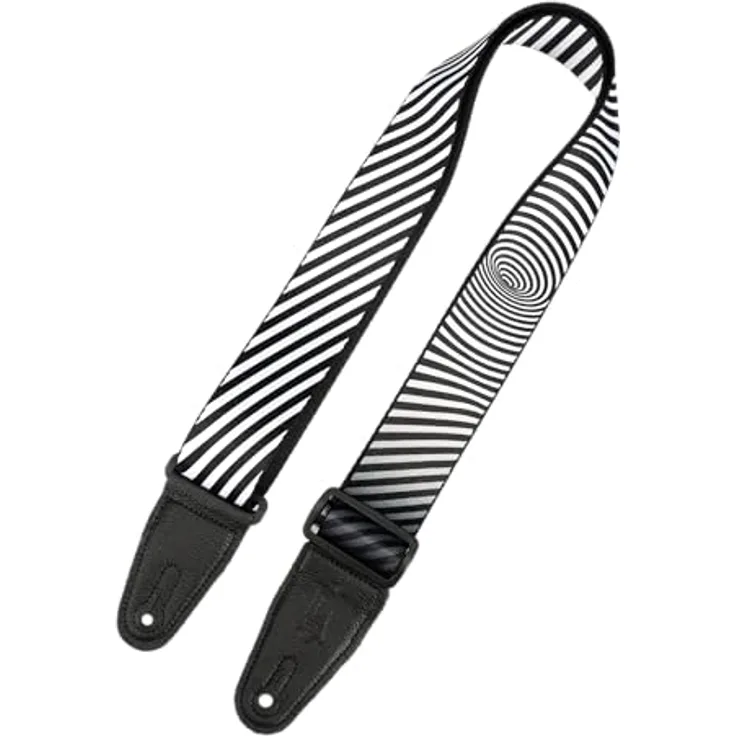 Levys Worm Hole Strap, Gitarrengurt aus Polyester mit Leder-Endstück, schwarz & weiß, verstellbar von 90 cm bis 154 cm, Optical Illusion Series