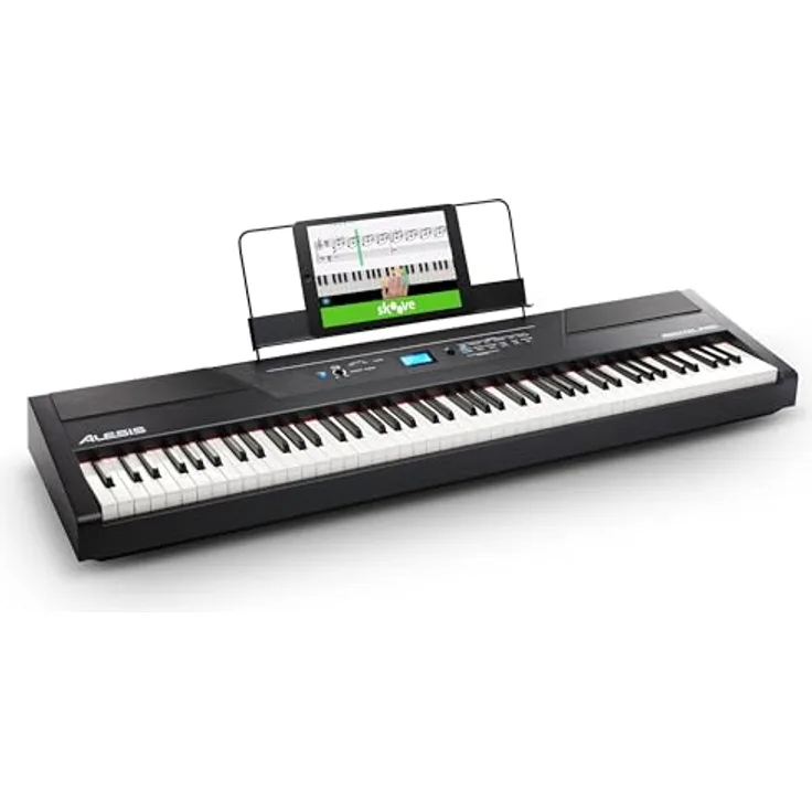 Alesis Recital Pro, E Piano 88 Tasten mit gewichteten Tasten, Lautsprechern, Kopfhörerausgang, 12 Stimmen, Klavier Lektionen Abo