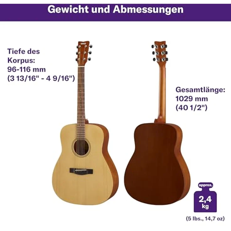 YAMAHA F400 Akustikgitarre – Dreadnought-Korpus, 25"-Mensur, Geringer Saitenabstand, Matt-Finish, Natural Satin – Bild 2