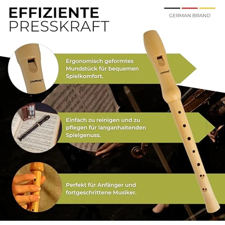 GADGET HERO HeroMusics Blockflöte aus Holz, barocke Griffweise, 8-Loch, Sopranblockflöte aus Premium Ahornholz, inkl. Reinigungsset & Etui – Bild 4