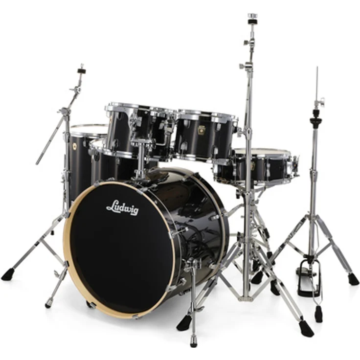 Ludwig Evolution 22" 6pc Schlagzeugset, Moon Dust, Pappel-Kessel mit freischwingendem Tomhaltesystem und Evolution Hardwarepack