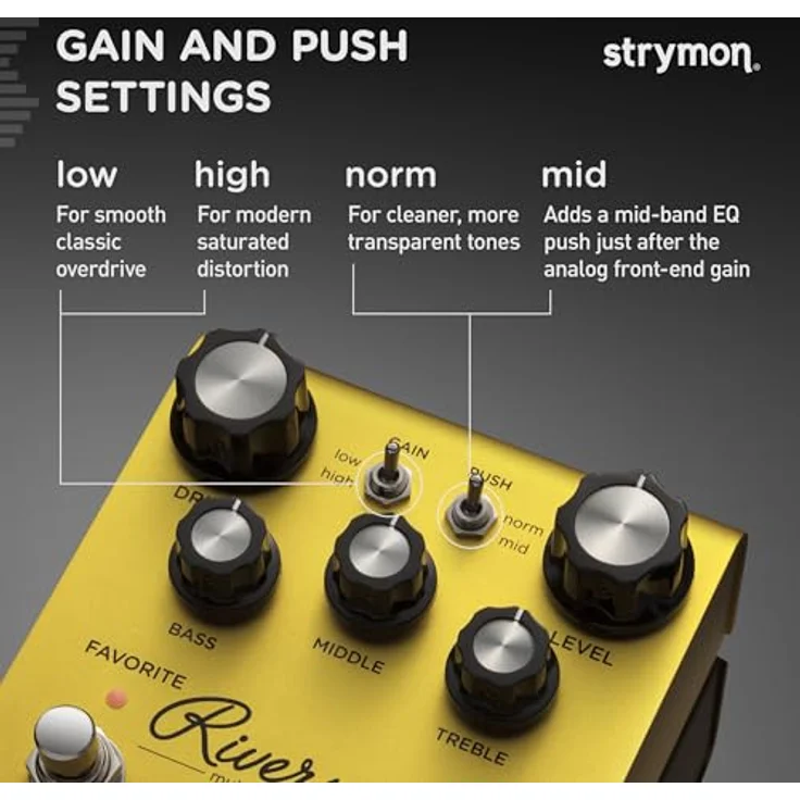 Strymon Riverside Overdrive-Pedal, analoge JFET-Eingangsstufe, True Bypass, gold eloxiertes Aluminium Gehäuse – Bild 3