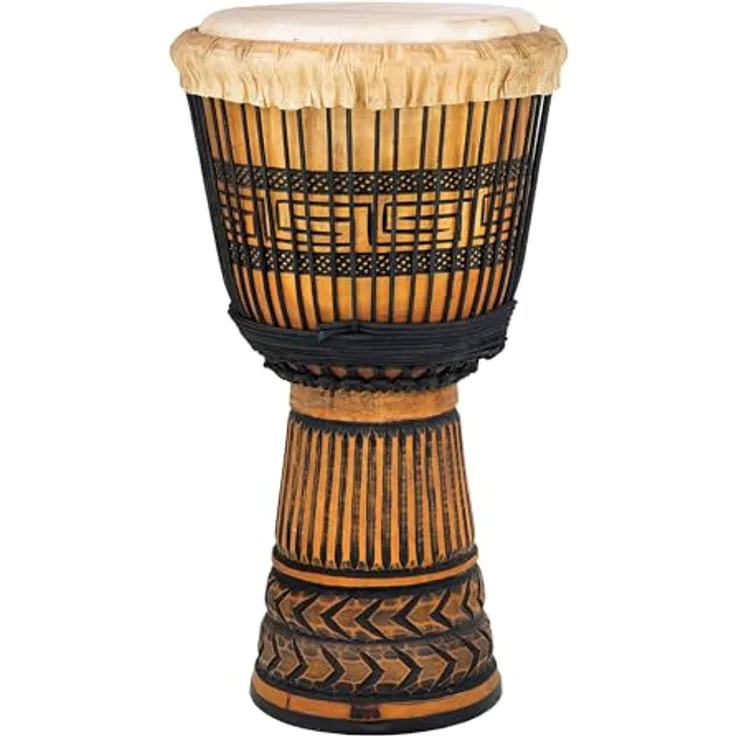 Terre Djembe Africa Style II, 65 cm große Percussion mit Mahagonikorpus und naturbelassenem Ziegenfell, afrikanische Schnitzereien