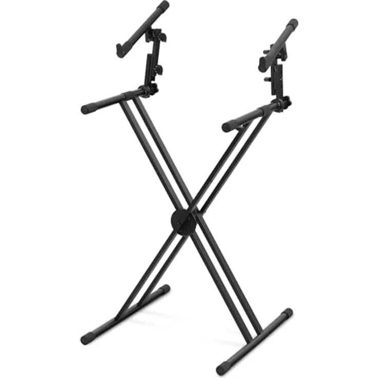 Classic Cantabile 2-fach Doppel-X-Keyboardständer, doppelstrebige Ausführung für 2 Instrumente mit Zahnsegmentverschluss, schwarz
